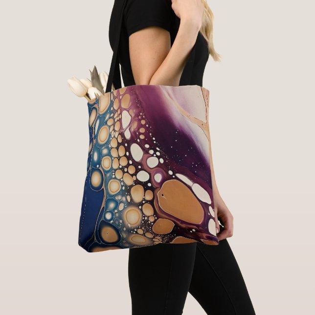 Celestial Fluid Marble in Midnight Gold Tote Bag (Close Up)