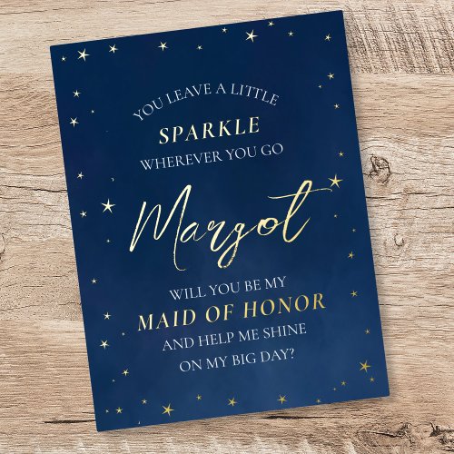 Celestial Foil Stars Maid of Honor Proposal Card