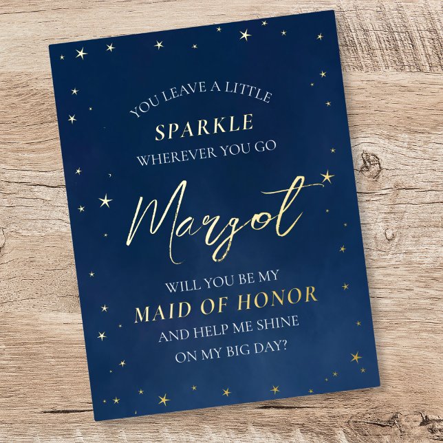 Celestial Foil Stars Maid of Honor Proposal Card (Creator Uploaded)