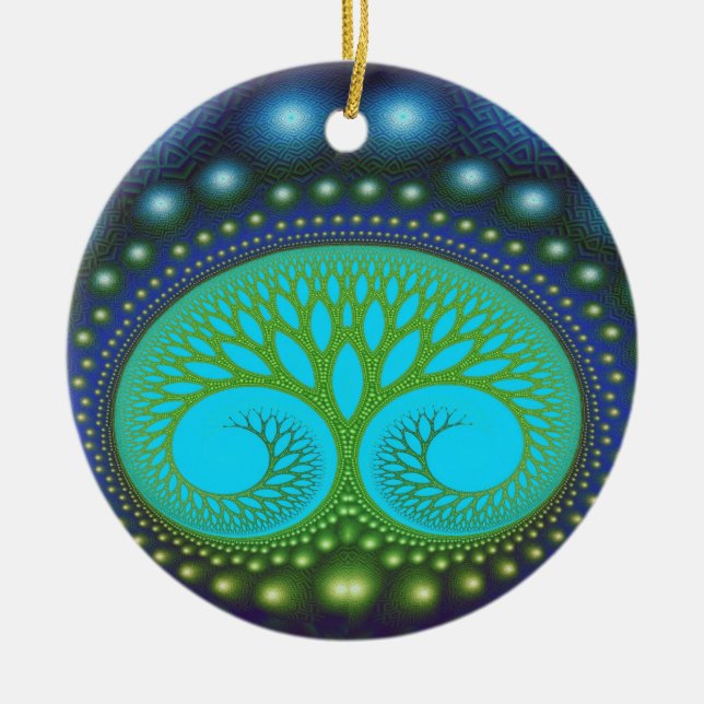 Celestial Forest Nature Pattern Abstract Art Ceramic Ornament (Front)