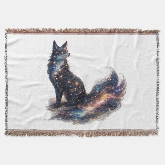 Celestial Fox | Cosmic Fantasy Animal Throw Blanket (Front)