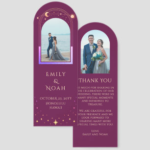 Celestial Fuchsia Gold Photo Wedding Thank You Bookmarks