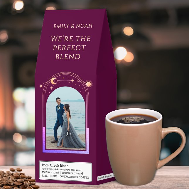 Celestial Fuchsia Gold Sun Moon Stars Wedding Roasted Coffee (Creator Uploaded)