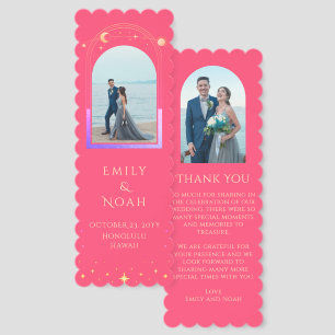 Celestial Fuchsia Pink Photo Wedding Thank You Bookmarks