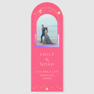 Celestial Fuchsia Pink Photo Wedding Thank You Bookmarks