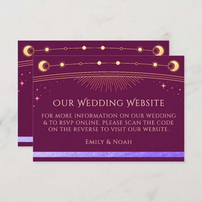 Celestial Fuchsia Wedding Website RSVP QR Code Enclosure Card (Front/Back)