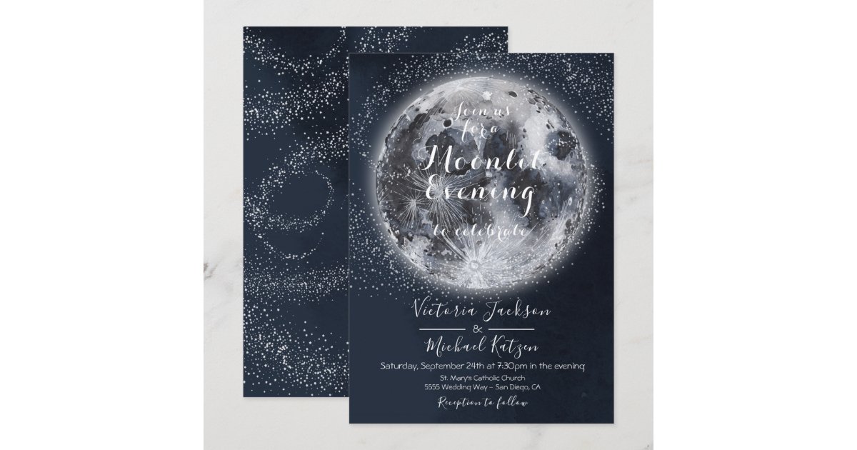 Celestial Full Moon and Stars invitations | Zazzle