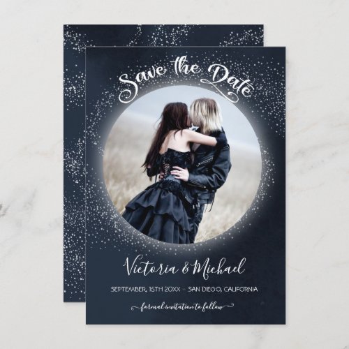 Celestial Full Moon and Stars Photo Save the Date Invitation