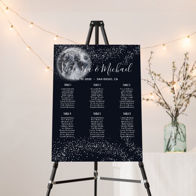 Celestial Full Moon and Stars Seating Chart Foam Board (In Situ (Stand))