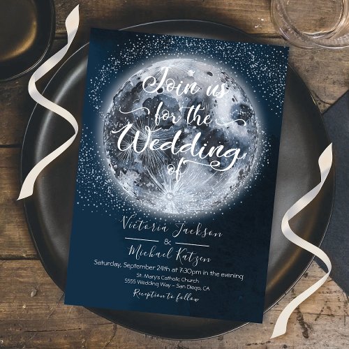 Celestial Full Moon and Stars Wedding invitations