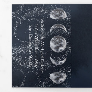 Celestial Full Moon and Stars Wedding Tri-Fold Invitation