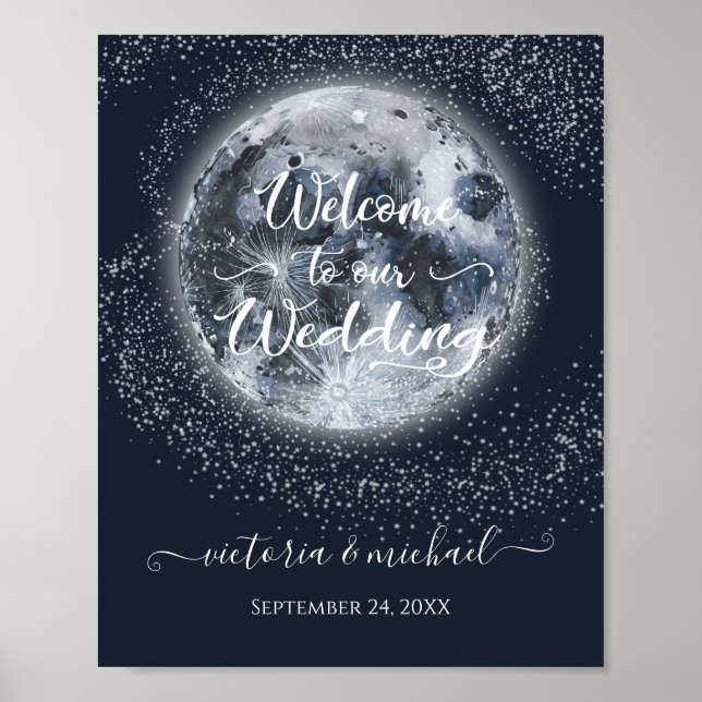 Celestial Full Moon and Stars Wedding Welcome Poster (Front)
