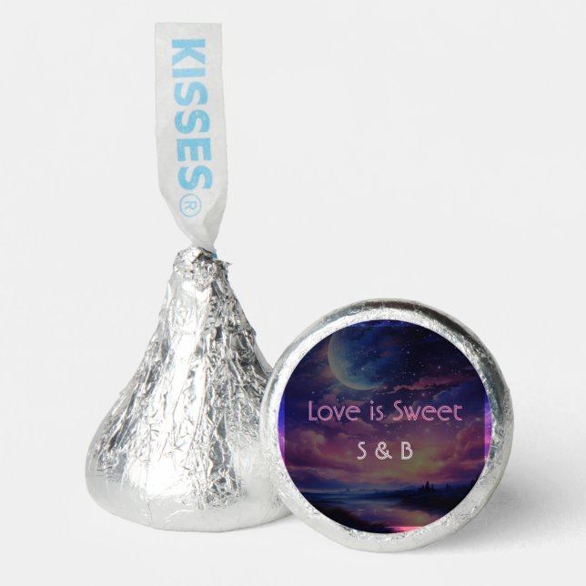 Celestial Full Moon Stars Clouds Chocolate Wedding Hershey®'s Kisses® (Front)