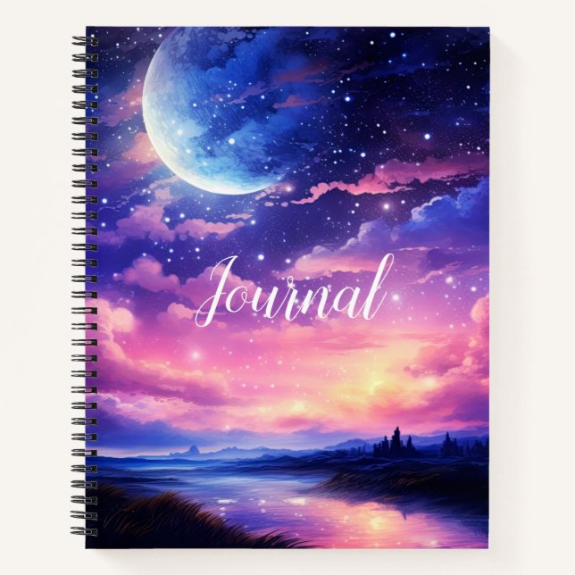 Celestial Full Moon Stars Clouds Mystical Journal (Front)
