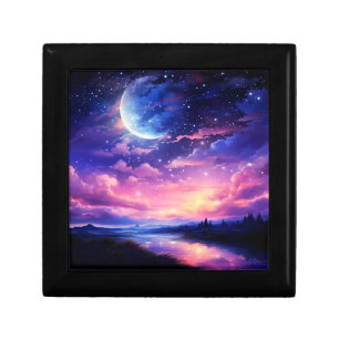 Celestial Full Moon Stars Clouds Mystical Purple Gift Box