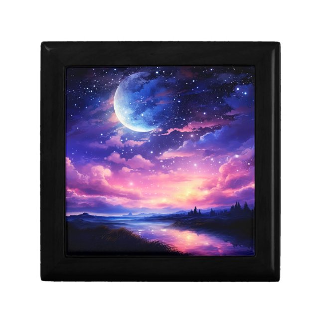 Celestial Full Moon Stars Clouds Mystical Purple Gift Box (Front)