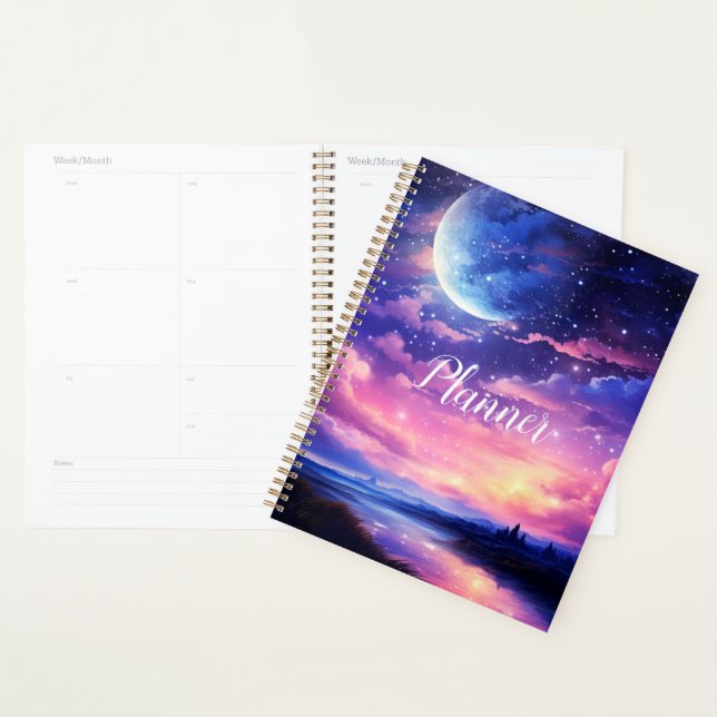 Celestial Full Moon Stars Clouds Mystical Purple Planner (Display)
