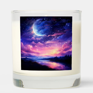 Celestial Full Moon Stars Clouds Mystical Purple Scented Candle