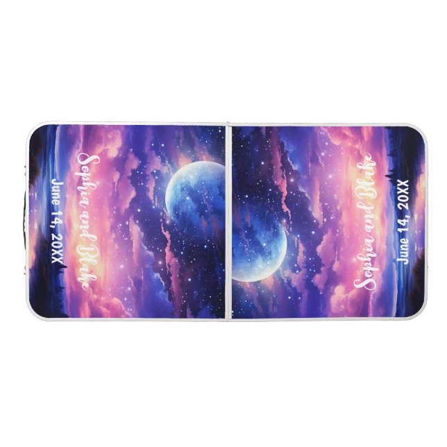Celestial Full Moon Stars Clouds Mystical Wedding Beer Pong Table (Top)