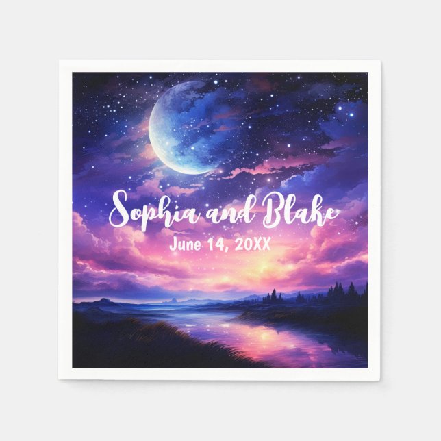 Celestial Full Moon Stars Clouds Mystical Wedding Napkins (Front)