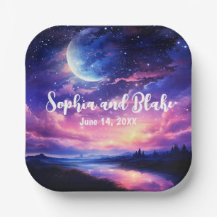 Celestial Full Moon Stars Clouds Mystical Wedding Paper Plates