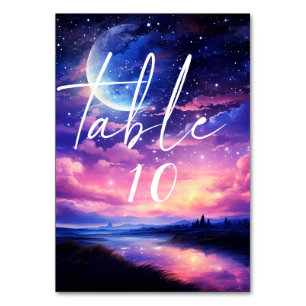 Celestial Full Moon Stars Clouds Mystical Wedding Table Number