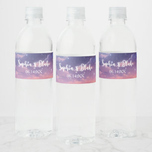 Celestial Full Moon Stars Clouds Mystical Wedding Water Bottle Label