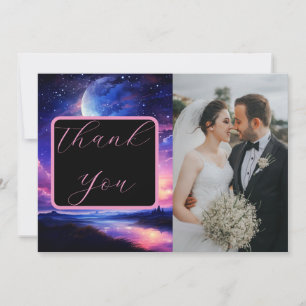 Celestial Full Moon Stars Clouds Photo Wedding Thank You Card