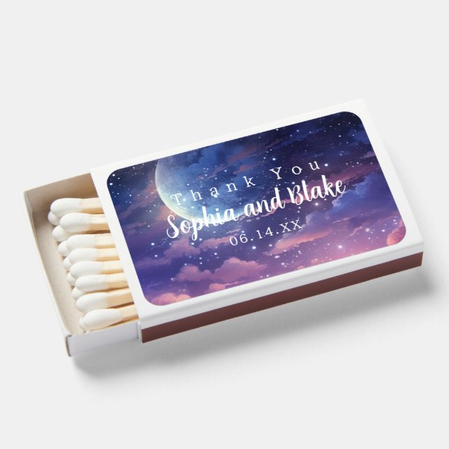 Celestial Full Moon Stars Clouds Wedding Favor Matchboxes (Front Open)