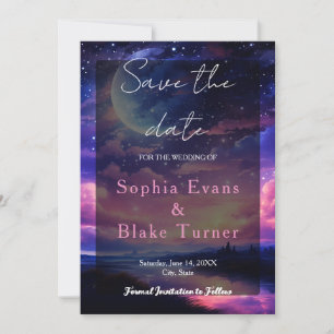 Celestial Full Moon Stars Wedding Save the Date  Invitation