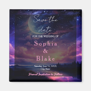 Celestial Full Moon Stars Wedding Save the Date Magnet
