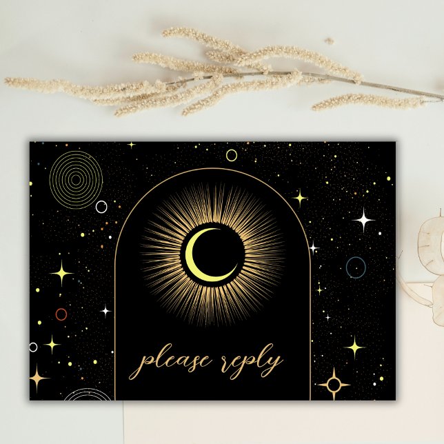 Celestial Galaxy Black Mystical Wedding RSVP Card (Creator Uploaded)