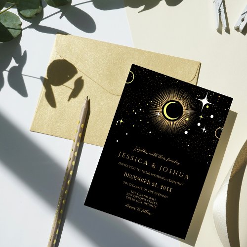 Celestial Galaxy Black Wedding Invitation