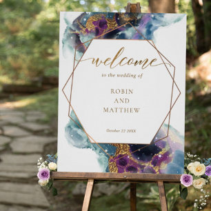 Celestial, Galaxy Blue Teal Purple Welcome Sign