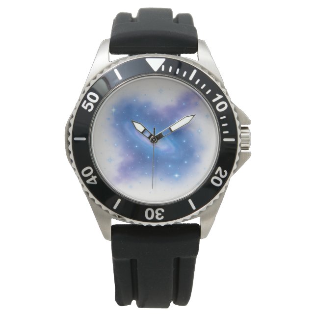Celestial Galaxy Clock – Cosmic Space Art in Blue  Watch (Front)