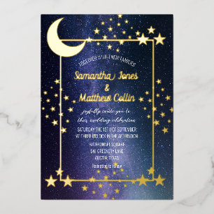 Celestial Galaxy Cosmos Moon Sky Gold Foil Wedding Invitation