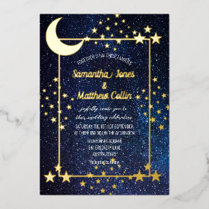 Celestial Galaxy Cosmos Moon Sky Gold Foil Wedding Invitation