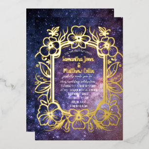 Celestial Galaxy Cosmos Night Gold Foil Wedding Invitation