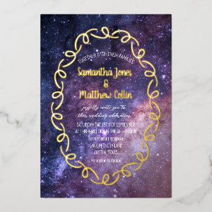Celestial Galaxy Cosmos Sky Gold Foil Wedding Invitation