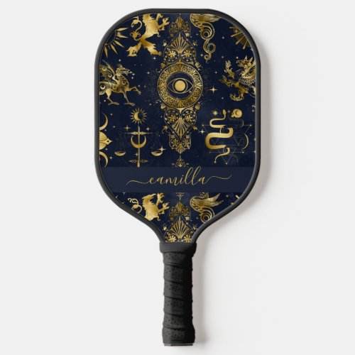Celestial Galaxy Gold Monogrammed Pickleball Paddle