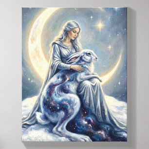 Celestial Galaxy Hare Moon Goddess Fantasy Art Canvas Photo Tile