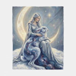Celestial Galaxy Hare Moon Goddess Fantasy Art Fleece Blanket