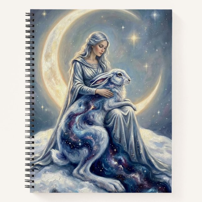 Celestial Galaxy Hare Moon Goddess Fantasy Art Notebook (Front)