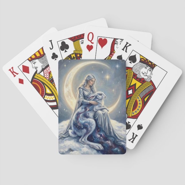 Celestial Galaxy Hare Moon Goddess Fantasy Art Poker Cards (Back)