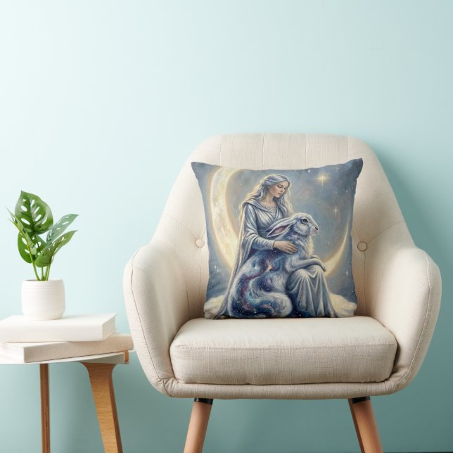 Celestial Galaxy Hare Moon Goddess Fantasy Art Throw Pillow (Chair)