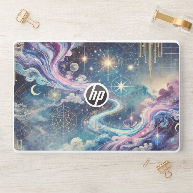 Celestial Galaxy HP Laptop Skin with Geometric Art (Desk)