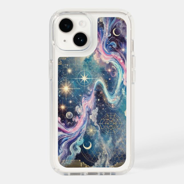 Celestial Galaxy iPhone 14 Case with Geometric Art (Front)