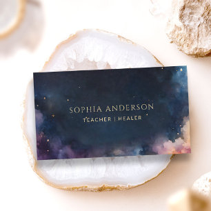 Celestial Galaxy Midnight Navy Blue Modern Chic Business Card