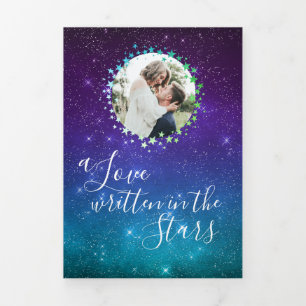 Celestial Galaxy Night Sky Stars Photo Wedding Tri-Fold Invitation