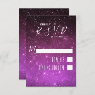 Celestial Galaxy Night Sky Stars Pink Wedding RSVP Card